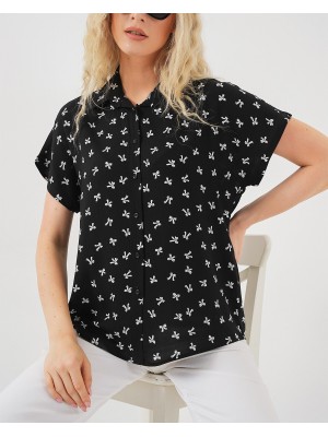 Kadın Kısa Kol Desenli Gömlek 20310 - Siyah