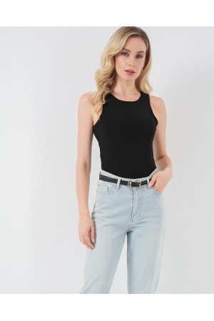 Kadın Halter Yaka Çıtçıtlı Body 972 - Siyah