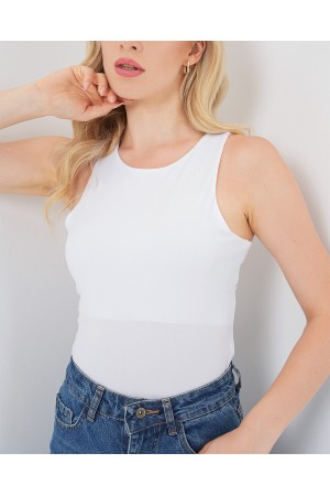 Kadın Halter Yaka Çıtçıtlı Body 972 - Beyaz