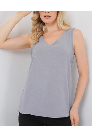 V Yaka Sıfır Kol Bluz 950 - Gri