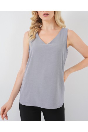 V Yaka Sıfır Kol Bluz 950 - Gri