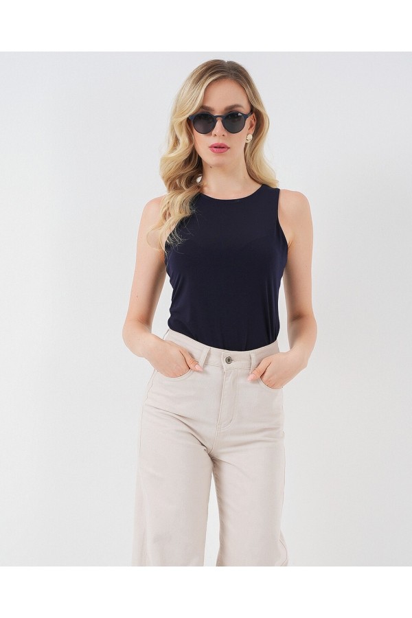 Kadın Halter Yaka Çıtçıtlı Body 972 - Lacivert