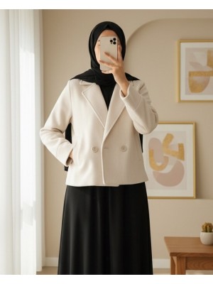 Kadın Kısa Kaşe Ceket 0725 - Ekru