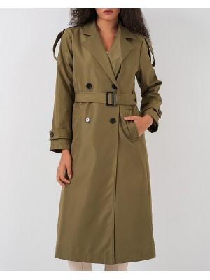 5941 Kruvaze Yaka Uzun Trençkot - Haki