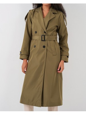 5941 Kruvaze Yaka Uzun Trençkot - Haki