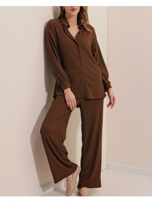 5858 Örme İkili Takım - Kahverengi