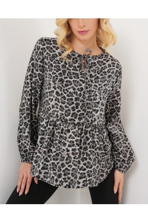 Kadın Desenli Uzun Kol Bluz 970 - Antrasit