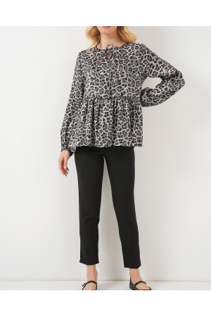 Kadın Desenli Uzun Kol Bluz 970 - Antrasit