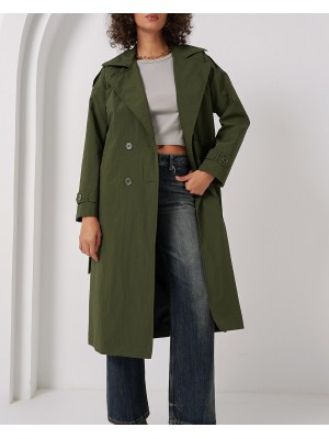 5936 Kruvaze Yaka Trençkot - Haki