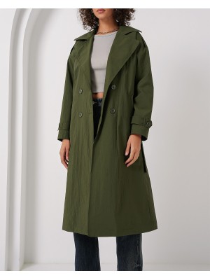 5936 Kruvaze Yaka Trençkot - Haki