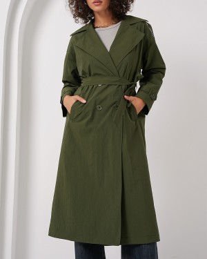 5936 Kruvaze Yaka Trençkot - Haki