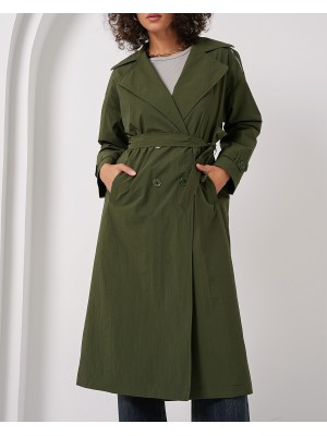 5936 Kruvaze Yaka Trençkot - Haki