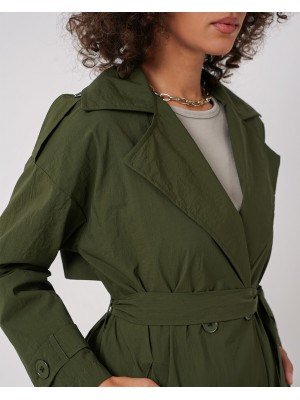 5936 Kruvaze Yaka Trençkot - Haki