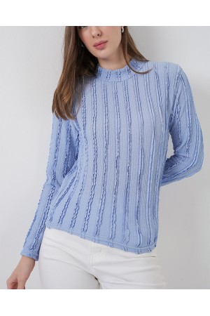 Kadın Dokulu Esnek Örme Bluz 975 - Mavi