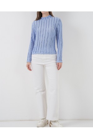 Kadın Dokulu Esnek Örme Bluz 975 - Mavi