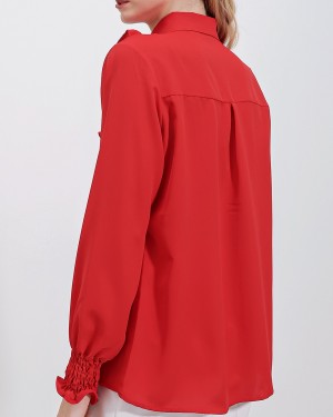 20223 Fırfırlı Uzun Kol Gömlek - Kırmızı