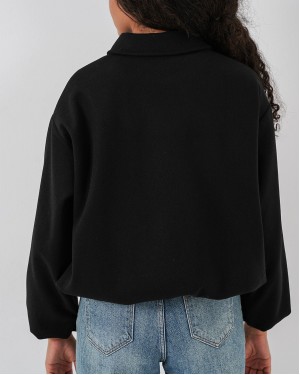 Kadın Büzgülü Oversize Kaşe Ceket 0728 - Siyah