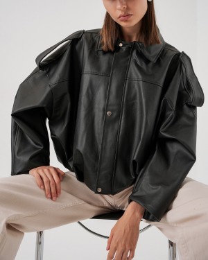 جاكيت جلد نسائي واسع 1055 