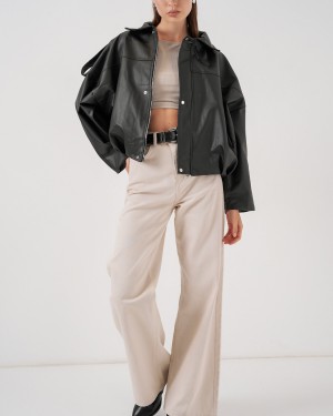 جاكيت جلد نسائي واسع 1055 