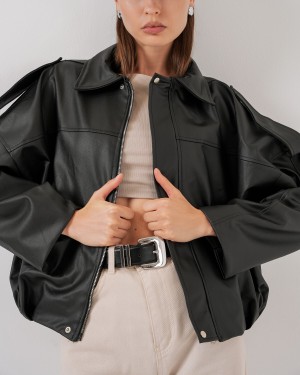 جاكيت جلد نسائي واسع 1055 