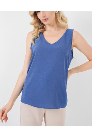 V Yaka Sıfır Kol Bluz 950 - İndigo