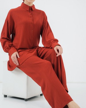 طقم حجاب نسائي محبوك (قطعة علوية وسفلية) 6711 