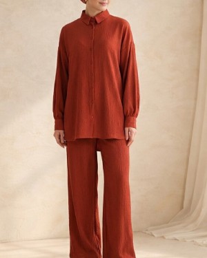 طقم حجاب نسائي محبوك (قطعة علوية وسفلية) 6711 