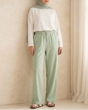 بنطلون كتان واسع الساقين للنساء 6735 