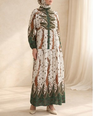 فستان حجاب طويل بنقوش نسائية 2585 