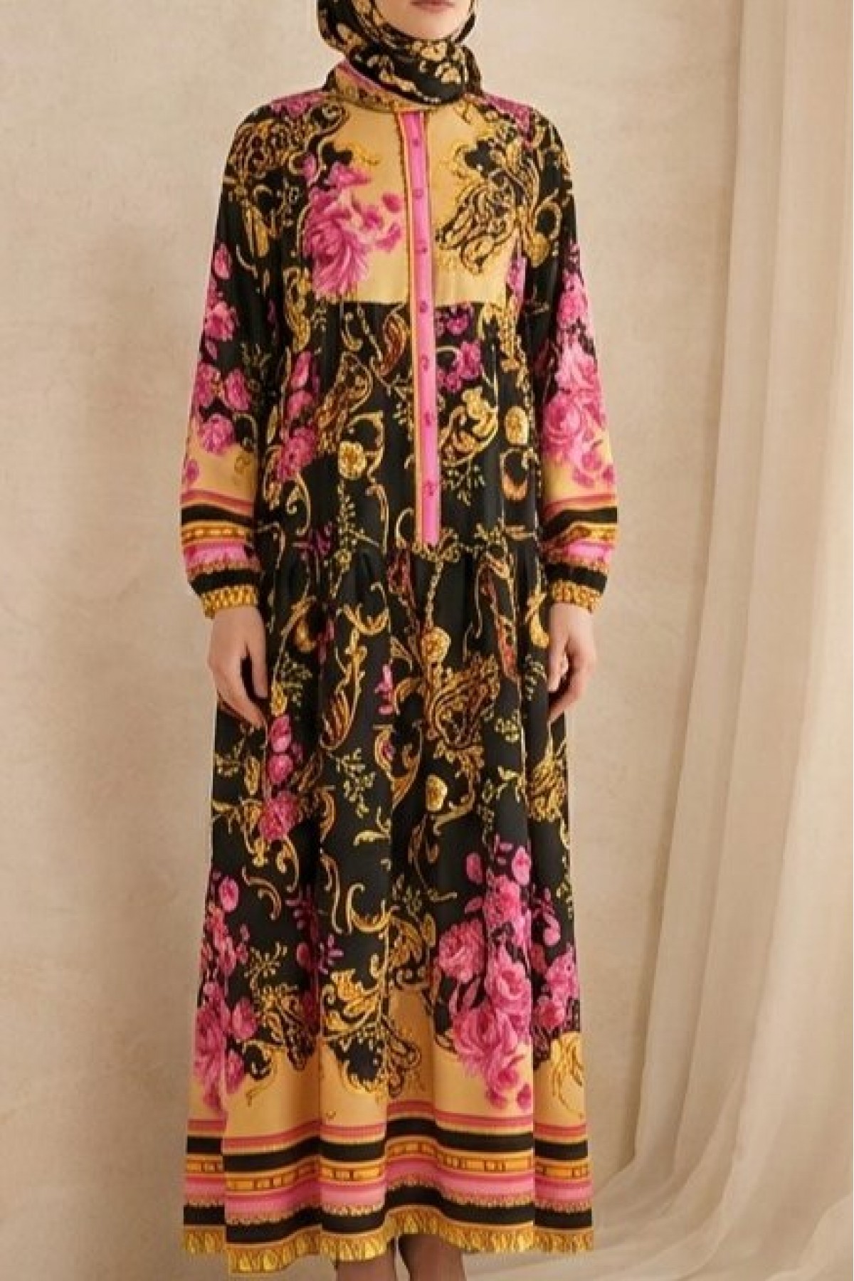 Women's Patterned Long Hijab Dress 2585 