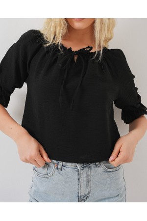 Kadın Yakası Fırfır Detaylı Bluz 959 - Siyah