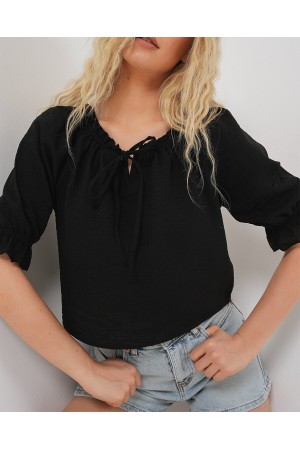 Kadın Yakası Fırfır Detaylı Bluz 959 - Siyah