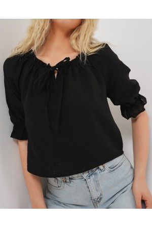 Kadın Yakası Fırfır Detaylı Bluz 959 - Siyah
