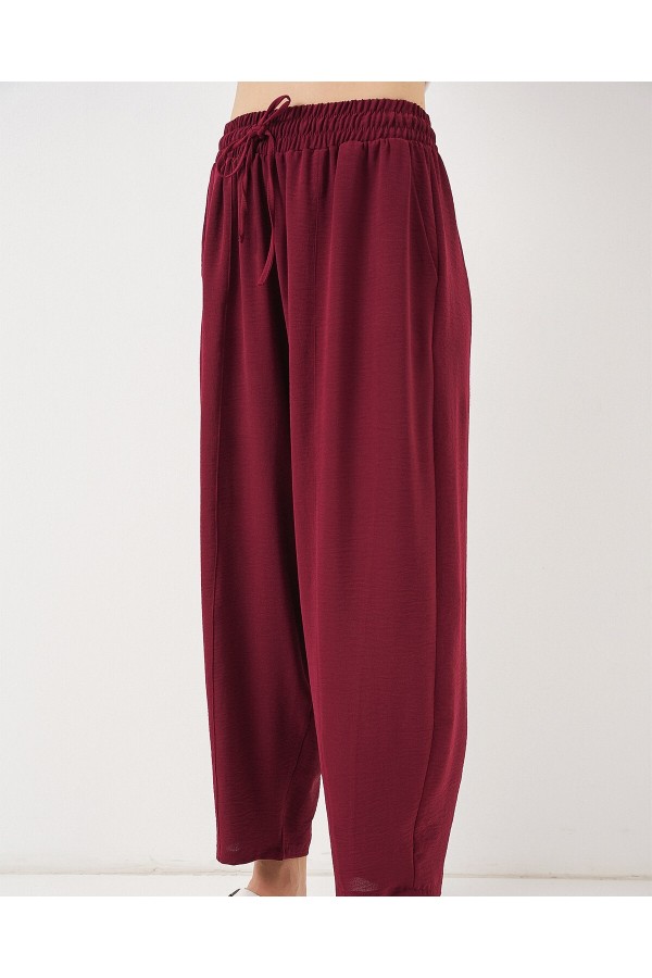 6591 Dokuma Şalvar Pantolon - Bordo