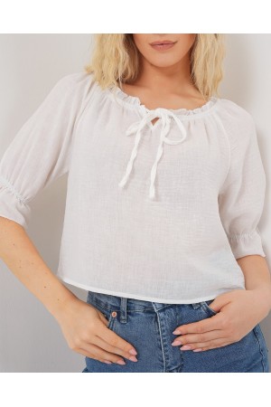 Kadın Yakası Fırfır Detaylı Bluz 959 - Beyaz