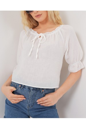 Kadın Yakası Fırfır Detaylı Bluz 959 - Beyaz