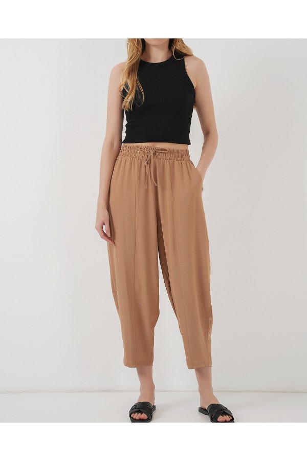 6591 Dokuma Şalvar Pantolon - Camel