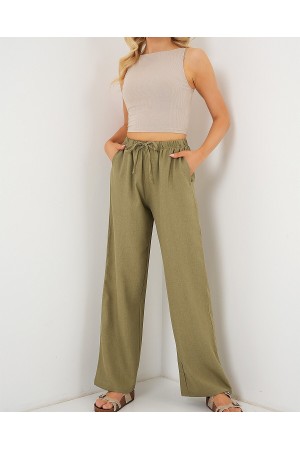 بنطلون كتان واسع الساقين للنساء 6735 