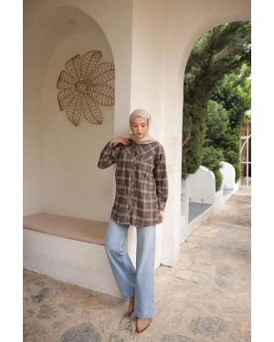 Desenli Cepli Uzun Kesim Ekose Gömlek 