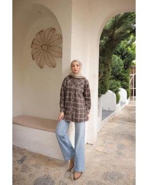 Desenli Cepli Uzun Kesim Ekose Gömlek 