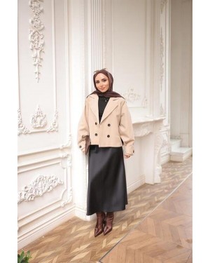 Kruvaze Ceket Yaka Cepli Kısa Trençkot 