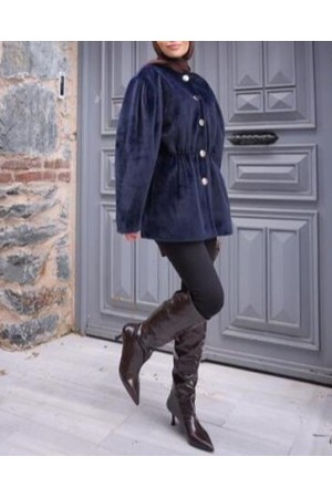 Düğmeli Geniş Kollu Fok Kaşe Mont 