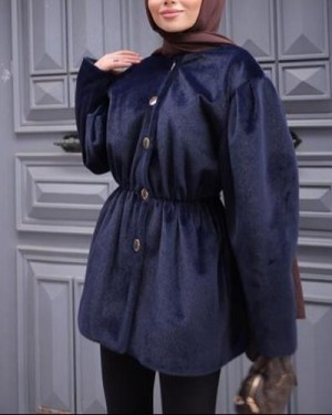 Düğmeli Geniş Kollu Fok Kaşe Mont 