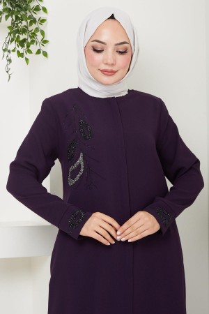 Hüma Stone Detailed Abaya, Plum HM2479
