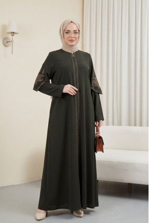 Nakış Detaylı Ferace Haki HM2733