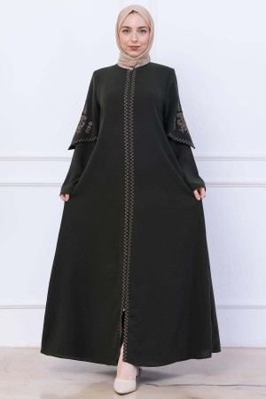 Nakış Detaylı Ferace Haki HM2733