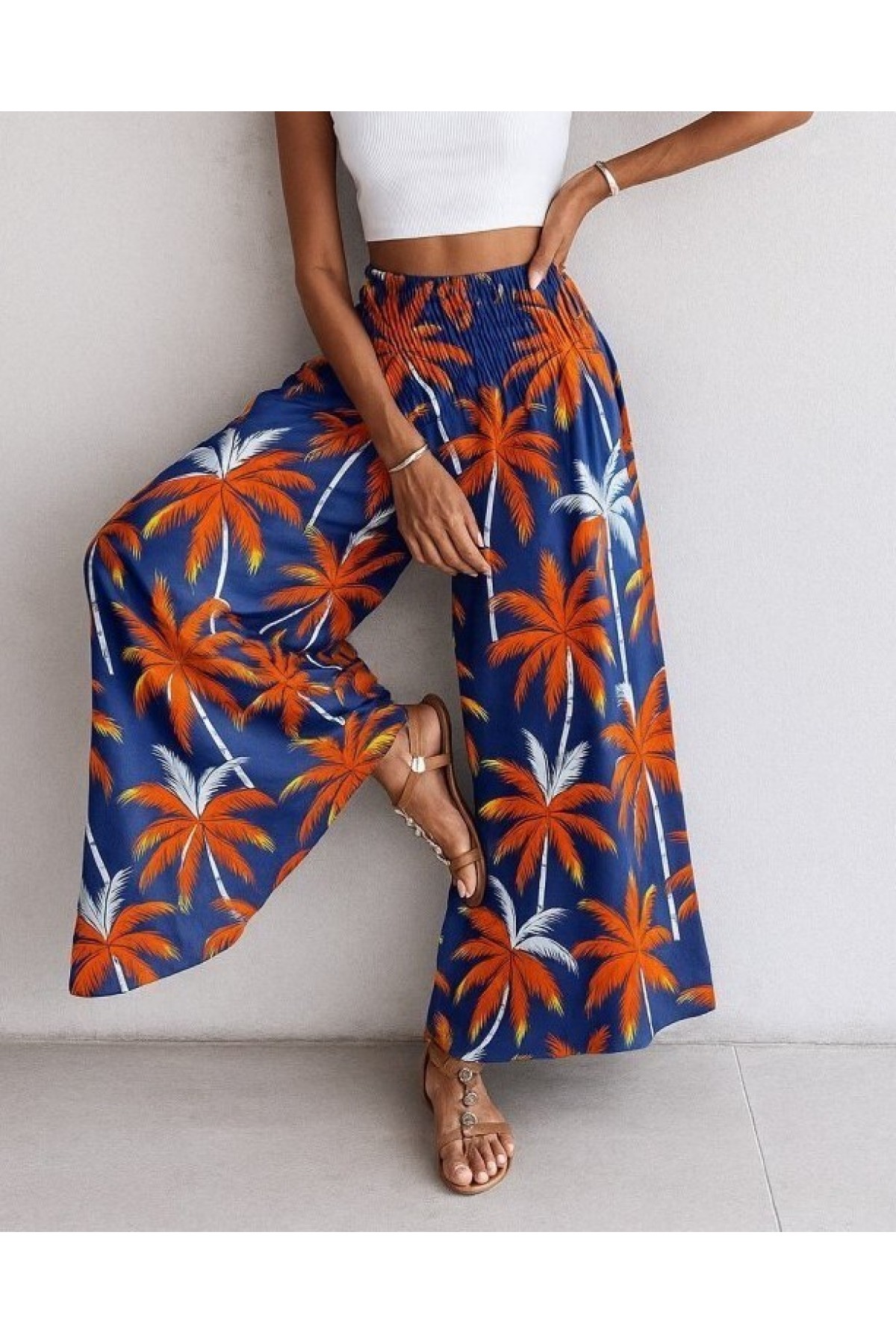 Women's High Waist Elastic Patterned Single Jersey Trousers