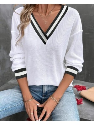 Kadın Uzun Kollu V Yakalı Waffle Bluz