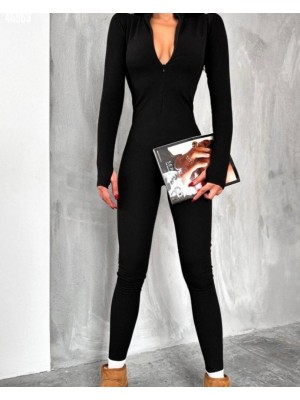 Women's Long Sleeve V Neck Fingerless Detail Camisole Jumpsuit