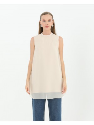 Kadın Kolsuz Tül Detaylı İçlik Tunik - 10270TUN